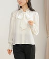 トップス ブラウス フリル ボウタイ 長袖 タック 前開き ホワイト フェミニン エレガント 上品 きれいめ
