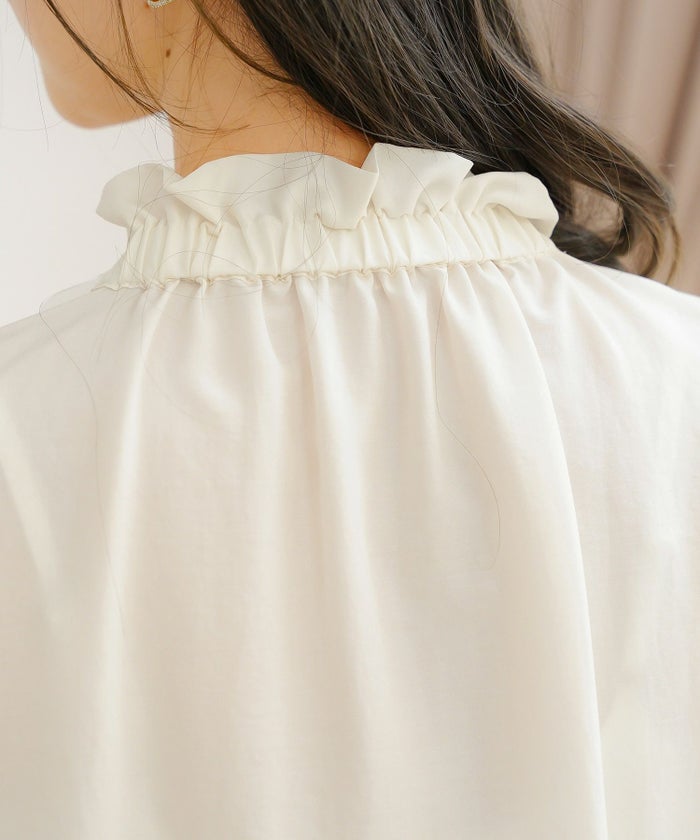 トップス ブラウス フリル ボウタイ 長袖 タック 前開き ホワイト フェミニン エレガント 上品 きれいめ