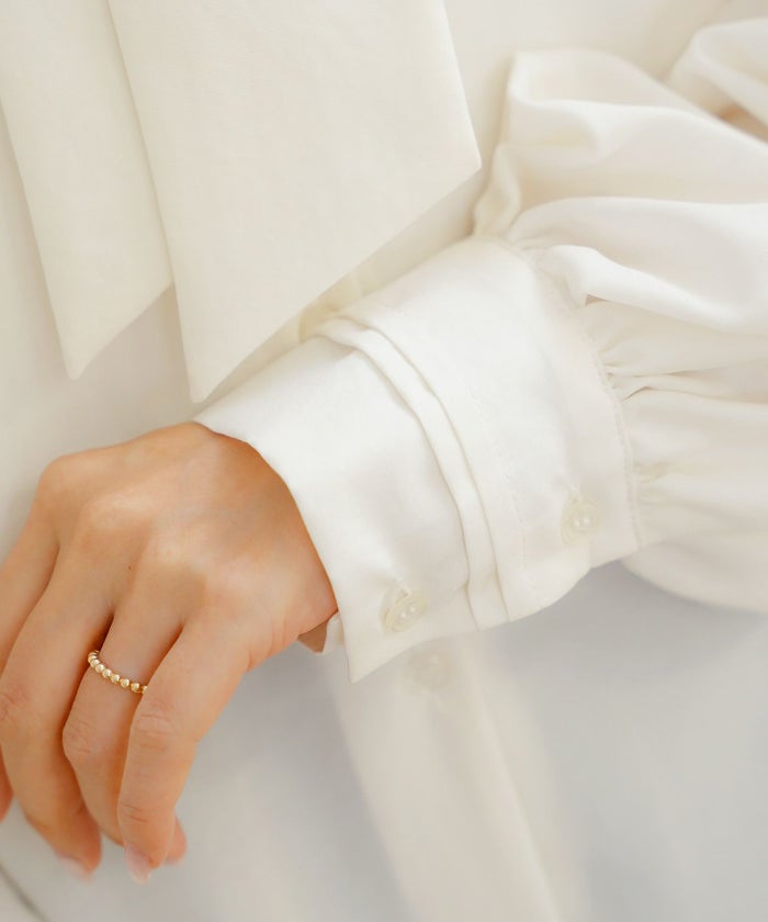 トップス ブラウス フリル ボウタイ 長袖 タック 前開き ホワイト フェミニン エレガント 上品 きれいめ