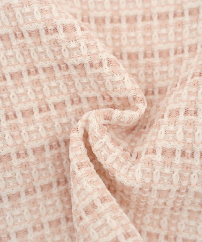 レディース ペプラム ニット ジャケット ノーカラー クルーネック セレモニー 入卒 授業参観 式 きれいめ 上品 シンプル ストレッチ オケージョン 入園 卒業 エレガント アイボリー ピンク ネイビー アソート柄 ツイード 春 秋 冬