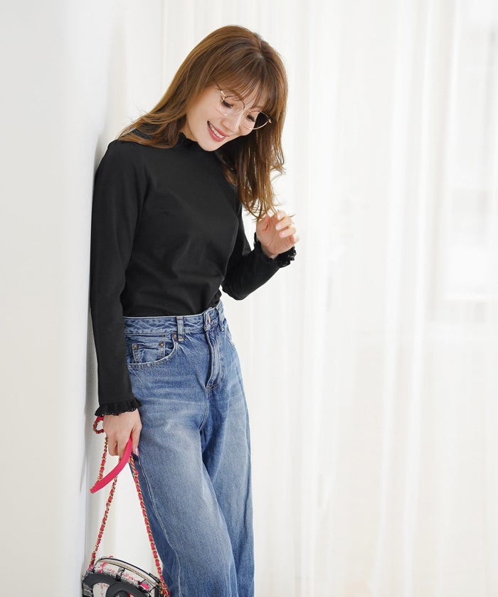 新色追加 手洗い可 オフィス 着回し かわいい 大人カジュアル きれいめ フェニミン ジョイントスペース コットンレースフリルカットソー Liala×PG