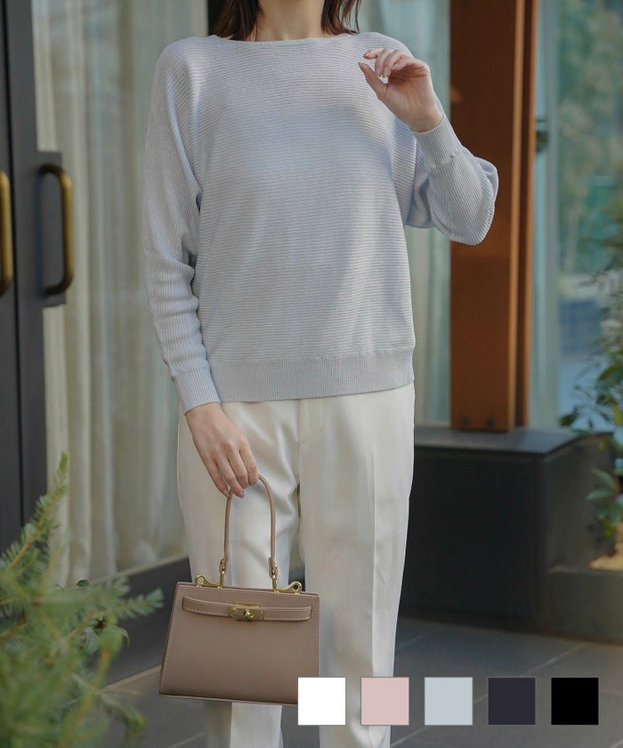 ドルマンスリーブ ニット プルオーバー トップス レディース ファッション ホワイト ピンク サックス ネイビー ブラック M ドルマンスリーブ ニット プルオーバー HUIT