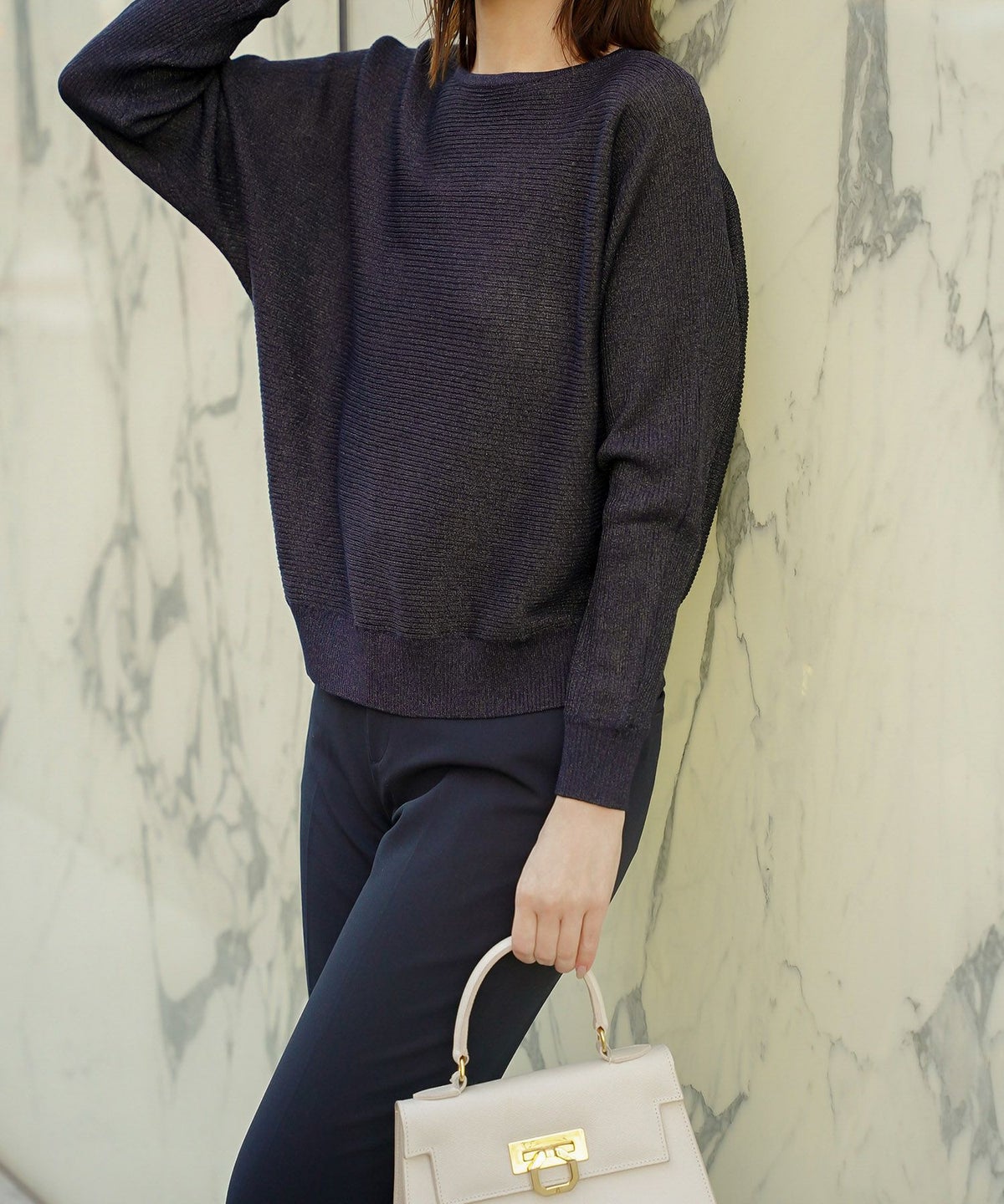 トップス ニット レディース ファッション プルオーバー かわいい きれいめ 春夏秋 白黒 ウォッシャブル ジョイントスペース