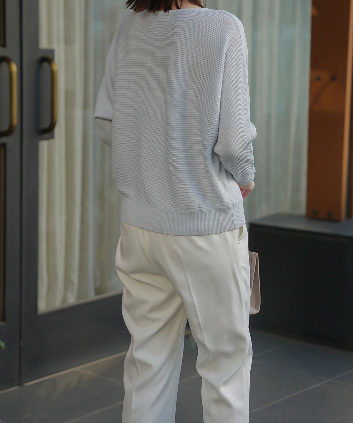 トップス ニット レディース ファッション プルオーバー かわいい きれいめ 春夏秋 白黒 ウォッシャブル ジョイントスペース