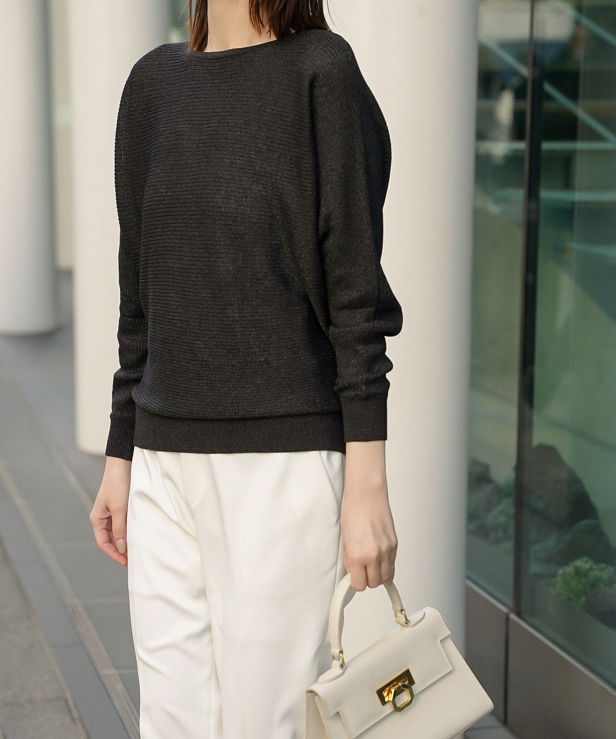 トップス ニット レディース ファッション プルオーバー かわいい きれいめ 春夏秋 白黒 ウォッシャブル ジョイントスペース