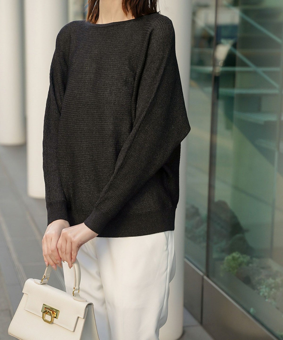 トップス ニット レディース ファッション プルオーバー かわいい きれいめ 春夏秋 白黒 ウォッシャブル ジョイントスペース