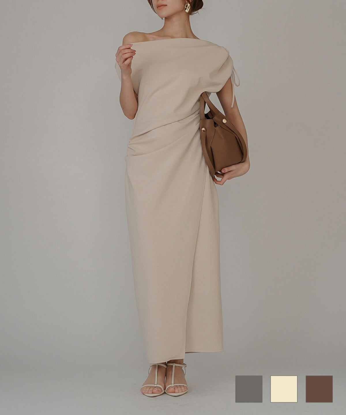 タイトワンピース 韓国風 綺麗め 細見え カジュアル 港区 ラウンジ Iラインスカート 長め ペンシルスカート エレガント 海外系 細見え カジュアル スタイル盛れ KINO THE KEI パフィスリーブ 2WAY ドレープ ワンピース KINO THE KEI