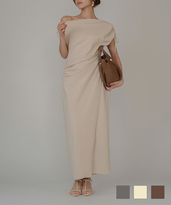 タイトワンピース 韓国風 綺麗め 細見え カジュアル 港区 ラウンジ Iラインスカート 長め ペンシルスカート エレガント 海外系 細見え カジュアル スタイル盛れ KINO THE KEI パフィスリーブ 2WAY ドレープ ワンピース KINO THE KEI