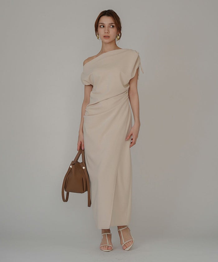 ドレープ タイトワンピース 韓国風 綺麗め 細見え カジュアル 港区 ラウンジ Iラインスカート 長め ペンシルスカート エレガント 海外系 細見え カジュアル スタイル盛れ KINO THE KEI