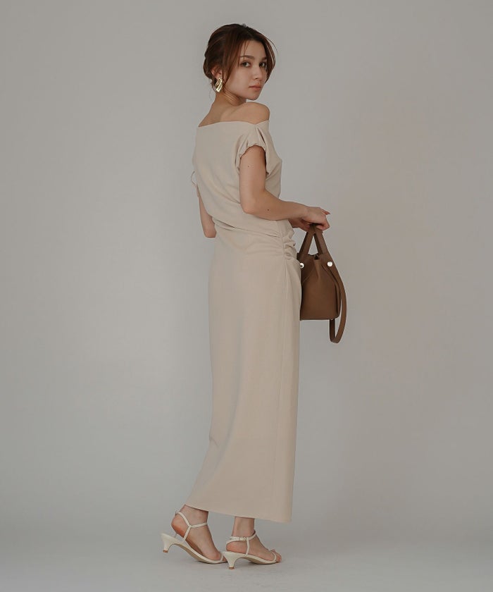 ドレープ タイトワンピース 韓国風 綺麗め 細見え カジュアル 港区 ラウンジ Iラインスカート 長め ペンシルスカート エレガント 海外系 細見え カジュアル スタイル盛れ KINO THE KEI