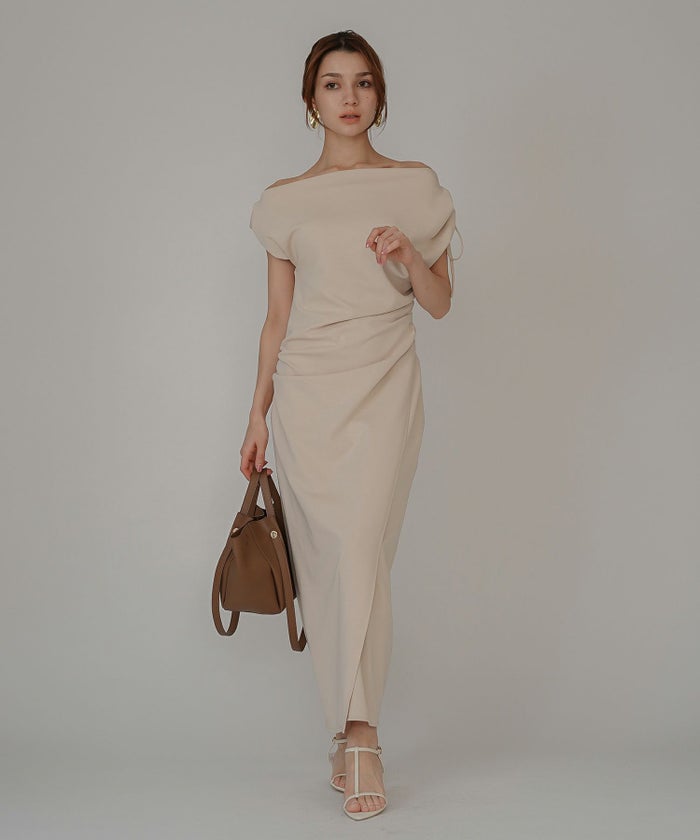 ドレープ タイトワンピース 韓国風 綺麗め 細見え カジュアル 港区 ラウンジ Iラインスカート 長め ペンシルスカート エレガント 海外系 細見え カジュアル スタイル盛れ KINO THE KEI