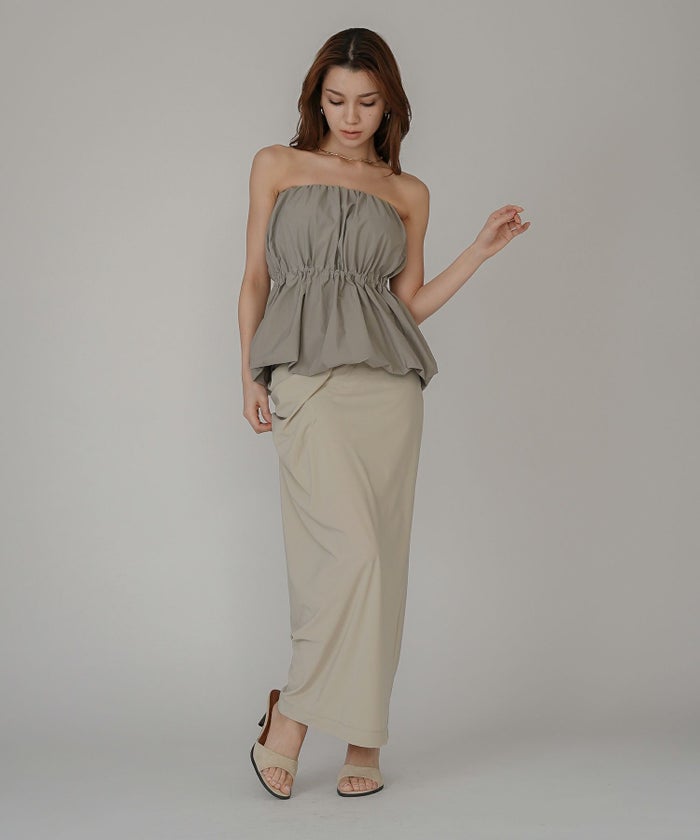 あざと可愛い 肌見せ 港区 ラウンジ Iラインスカート 長め ペンシルスカート ツイル ナローシルエット スリット入り カジュアル エレガント 海外系 きれいめ 韓国風 韓国系 スタイル盛れ セットアップ ドレス ディナー パーティ KINO THE KEI