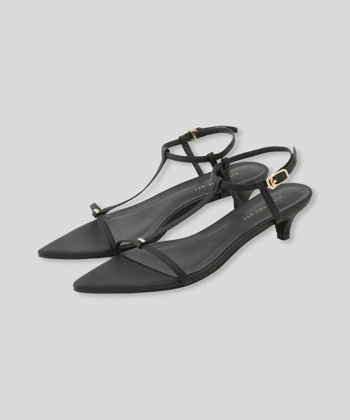 サンダル 華奢ストラップ 歩きやすい 安定感 クロス フェイクレザー ローヒール オリジナル ポインテッド メタル パーツ ストラップ サンダル KINO THE KEI