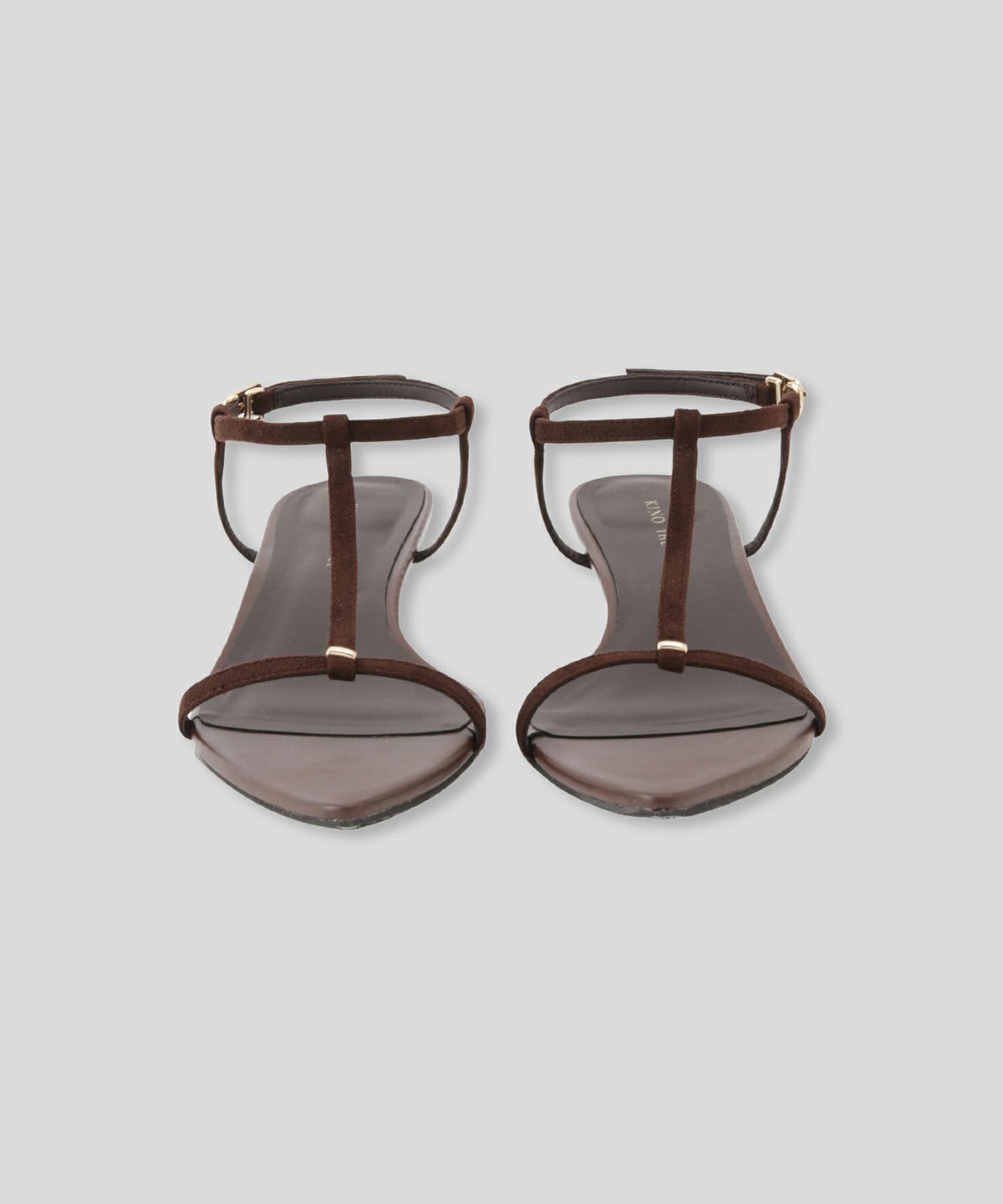 サンダル 華奢ストラップ 歩きやすい 安定感 クロス フェイクレザー ローヒール オリジナル ポインテッド メタル パーツ ストラップ サンダル KINO THE KEI