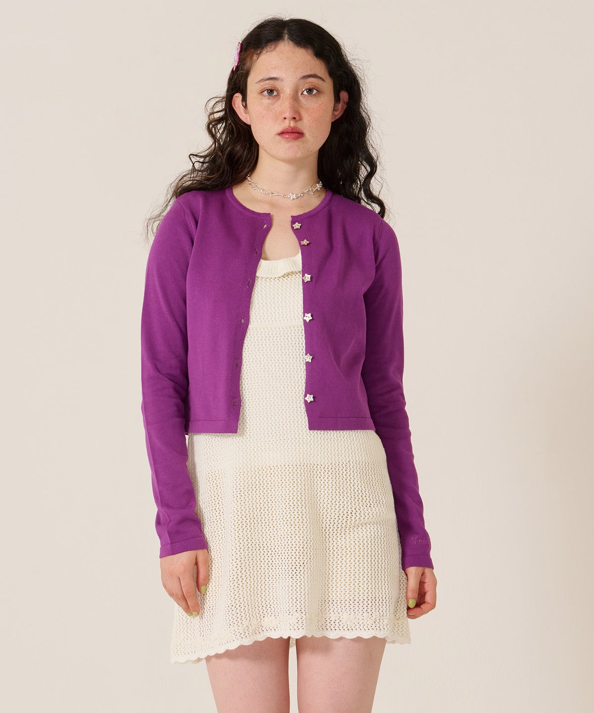 ワンピース/花/バックオープン/ハンド刺繍入り 透かし編み ニットワンピース TINA：JOJUN