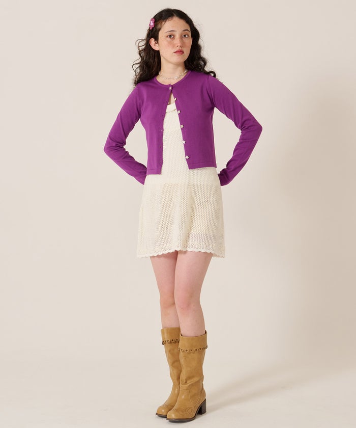 ワンピース/花/バックオープン/ハンド刺繍入り 透かし編み ニットワンピース TINA：JOJUN