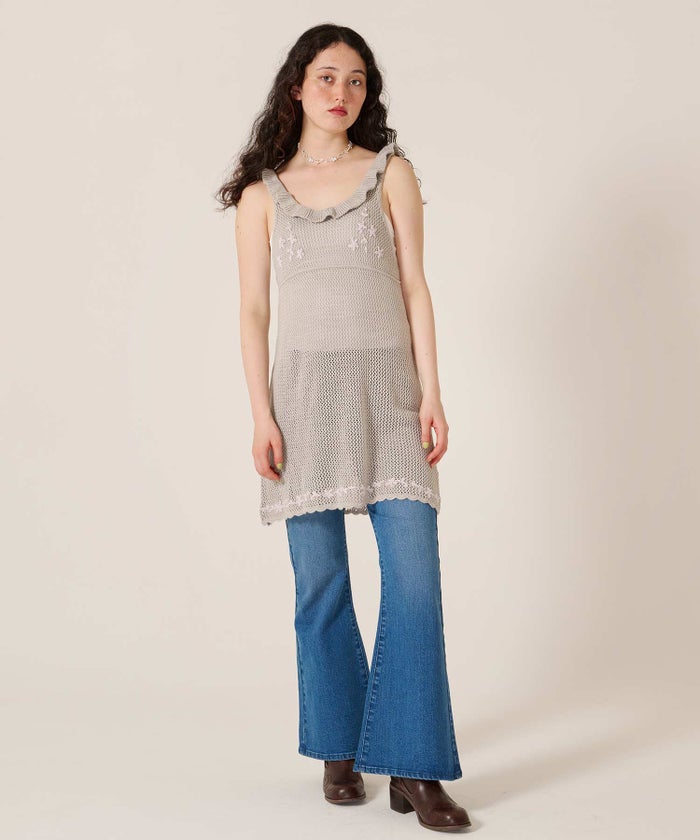 ワンピース/花/バックオープン/ハンド刺繍入り 透かし編み ニットワンピース TINA：JOJUN