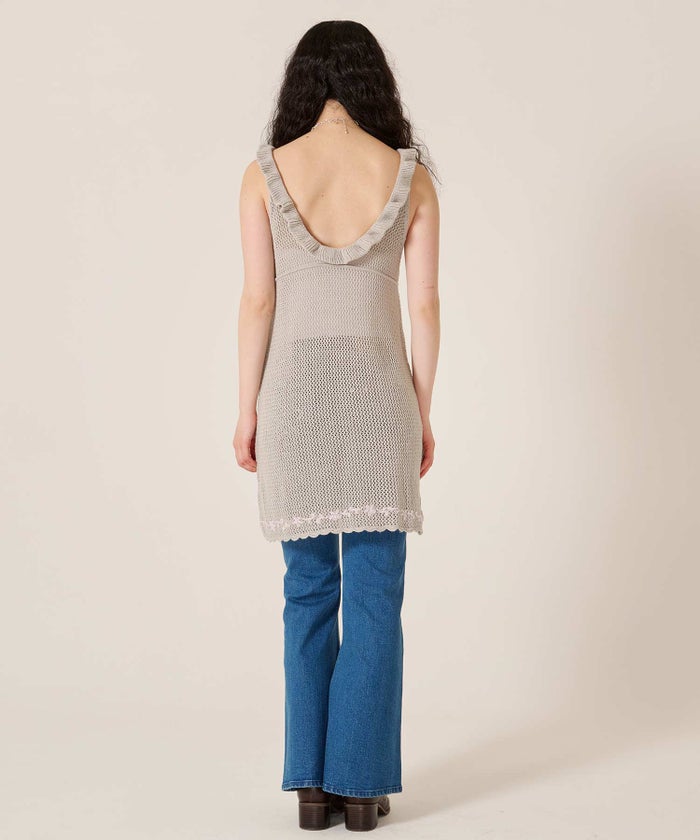 ワンピース/花/バックオープン/ハンド刺繍入り 透かし編み ニットワンピース TINA：JOJUN