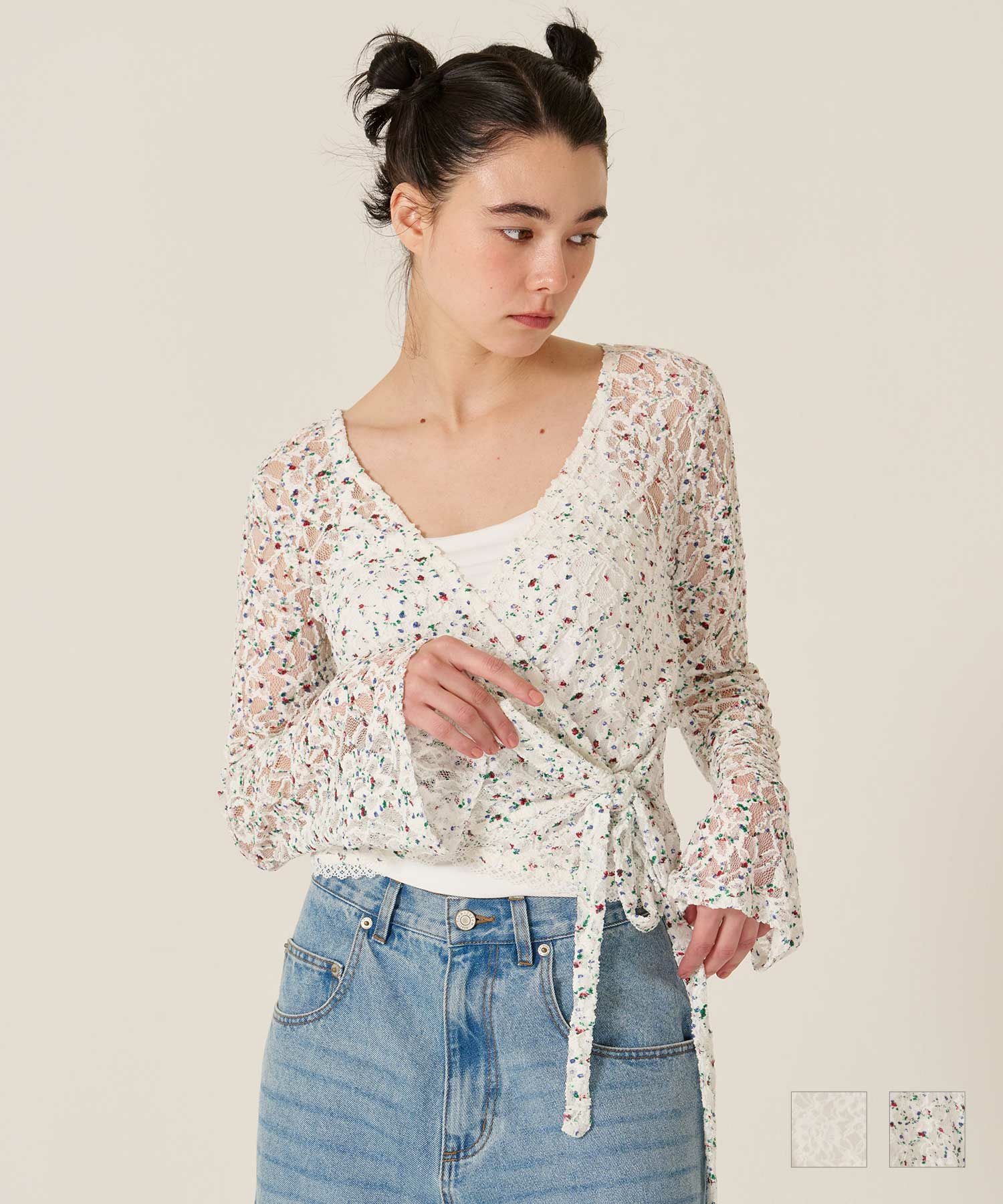 FINAL SALE カットレース カシュクール トップス TINA：JOJUN 全2色