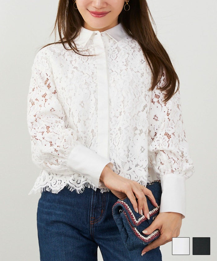 レース 切り替え シャツ ブラウス Liala×PG