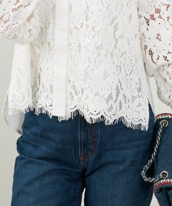 手洗い可 オフィス おしゃれ フェミニン 透け感 カフス 上品 きれいめ 大人カジュアル 長袖 襟付き ジョイントスペース