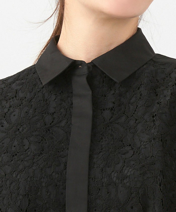 手洗い可 オフィス おしゃれ フェミニン 透け感 カフス 上品 きれいめ 大人カジュアル 長袖 襟付き ジョイントスペース