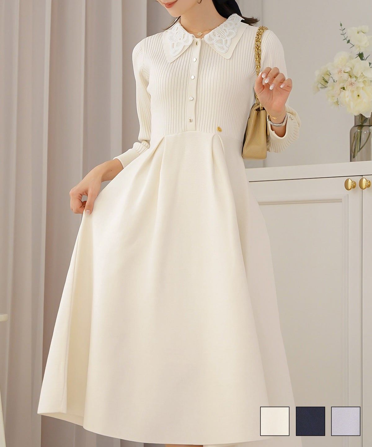 レース ダブル 襟 ニット ワンピース le reve vaniller