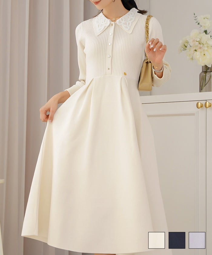 レース ダブル 襟 ニット ワンピース le reve vaniller