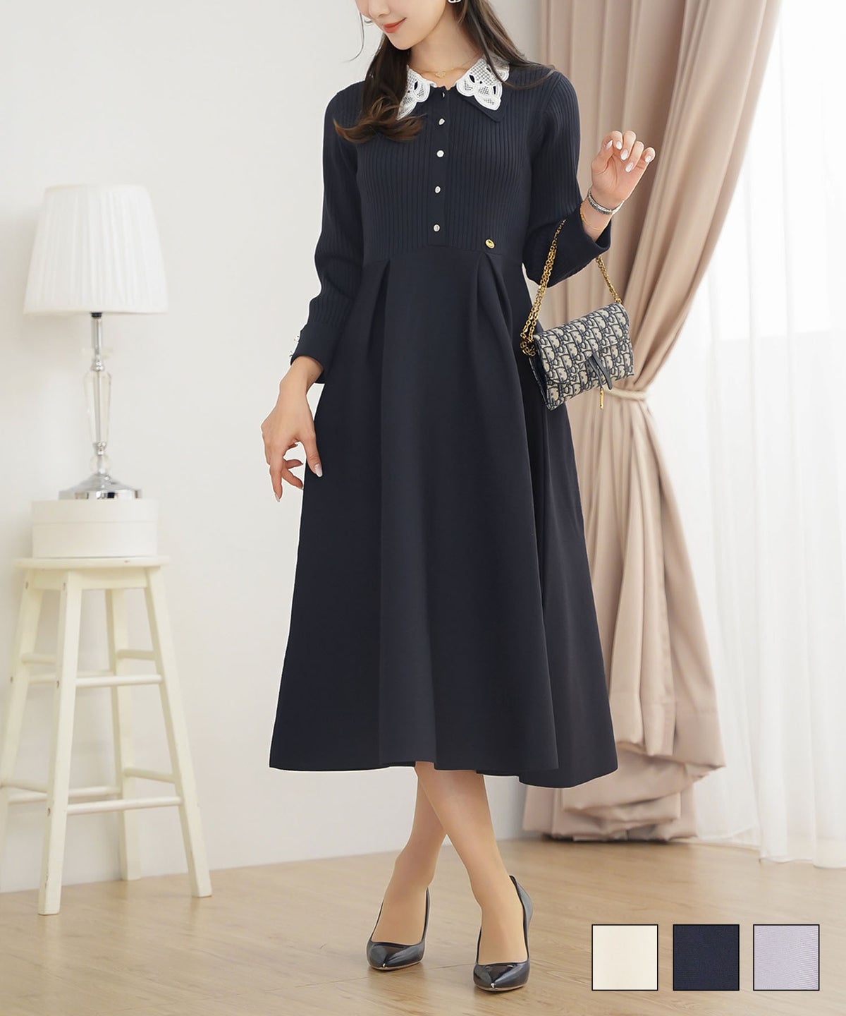 レース ダブル 襟 ニット ワンピース le reve vaniller