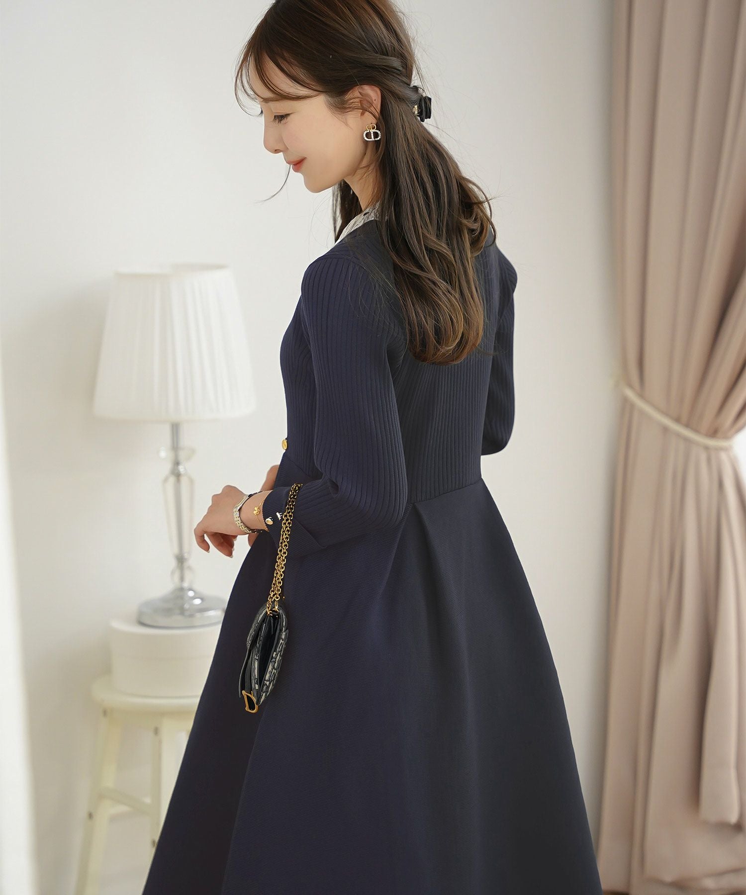 レース ダブル 襟 ニット ワンピース le reve vaniller 全3色｜lvn311