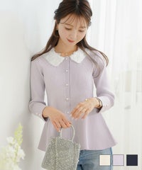 フラワー 襟付き ニット ペプラム le reve vanille