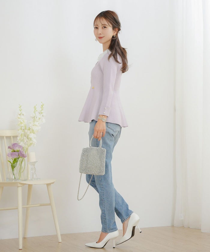 ニット トップス ペプラム 花 花襟 フラワー 長袖 春 秋 冬 きれいめ カジュアル 上品 配色