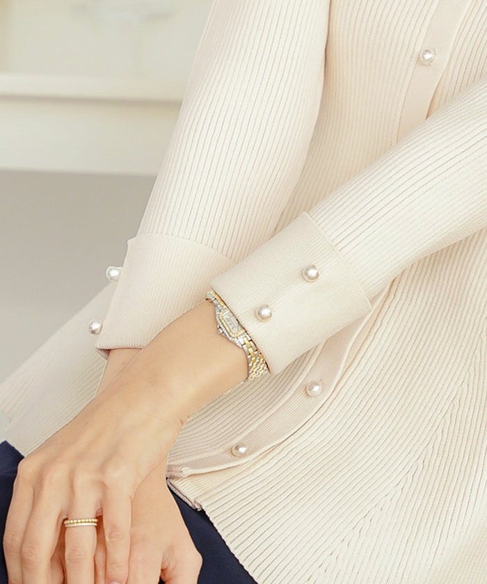 ニット トップス ペプラム 花 花襟 フラワー 長袖 春 秋 冬 きれいめ カジュアル 上品 配色