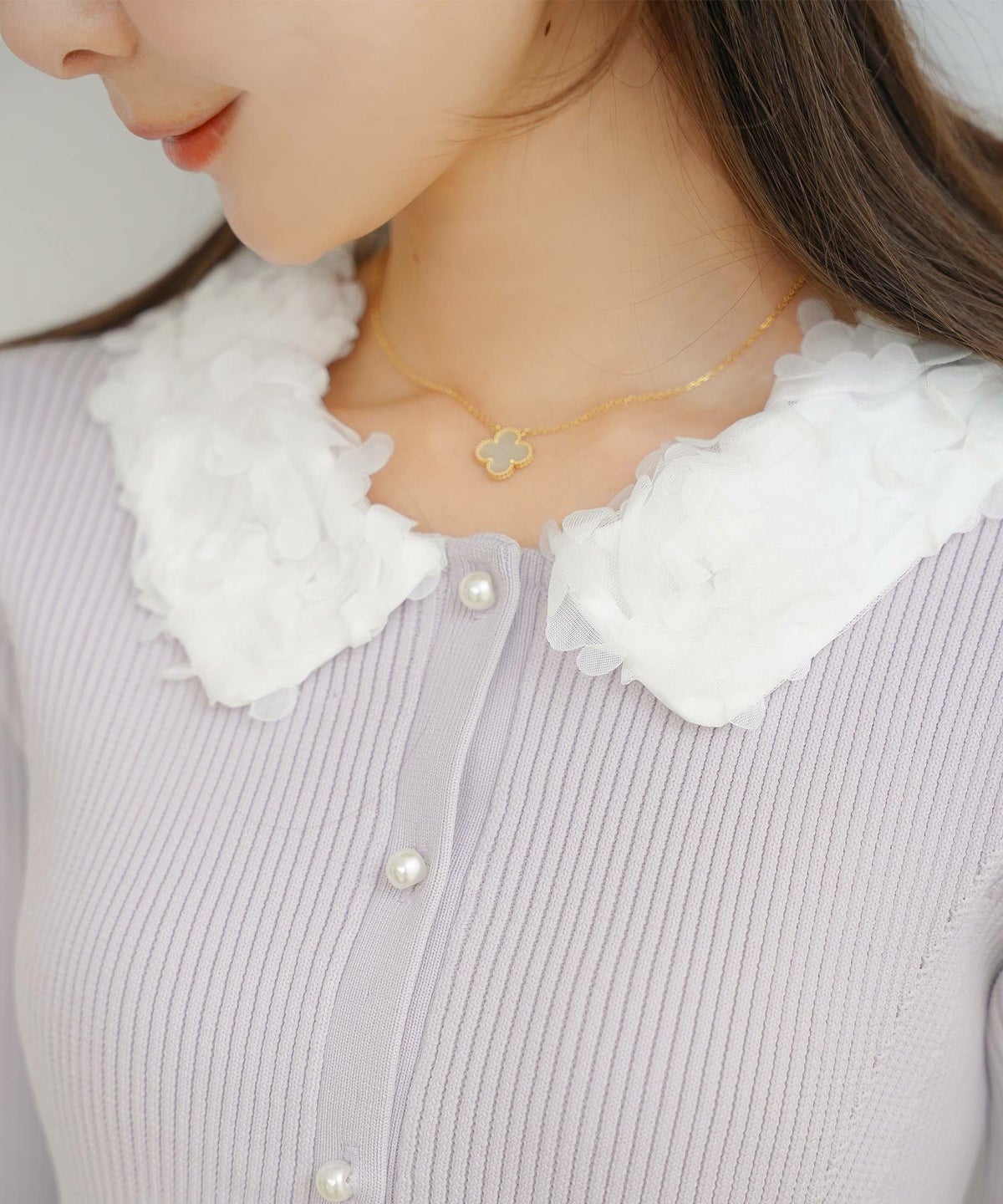 ニット トップス ペプラム 花 花襟 フラワー 長袖 春 秋 冬 きれいめ カジュアル 上品 配色