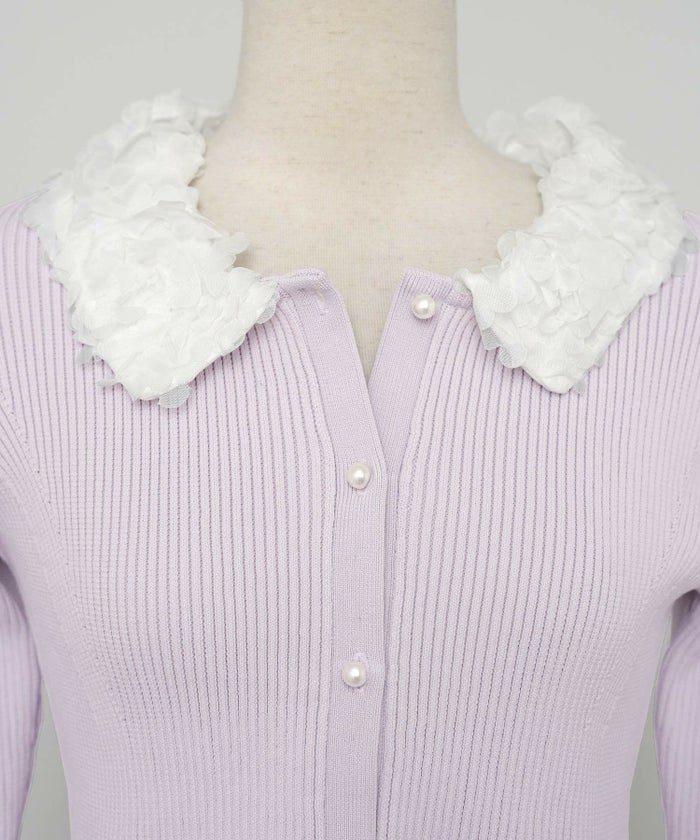 ニット トップス ペプラム 花 花襟 フラワー 長袖 春 秋 冬 きれいめ カジュアル 上品 配色