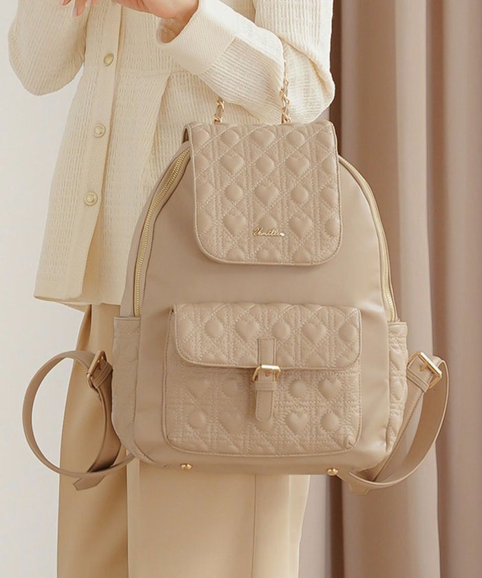 小物 バッグ リュック ハートキルティング 合皮 キルティング かわいい フェミニン 大容量 多機能 収納 お出かけ 推し活