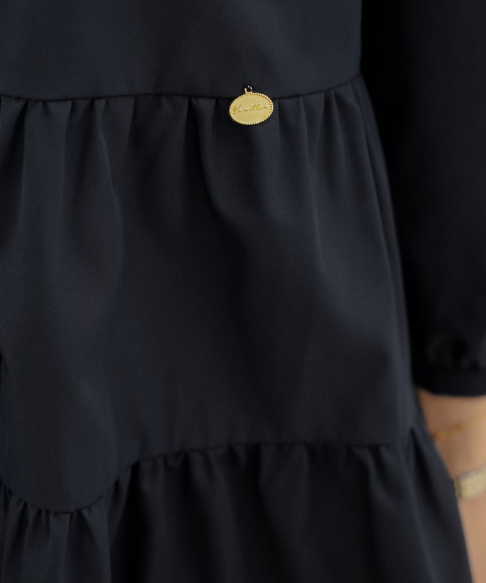 ブラウス トップス 花 襟 シャツ襟 ティアード 前開き パールボタン 7分袖