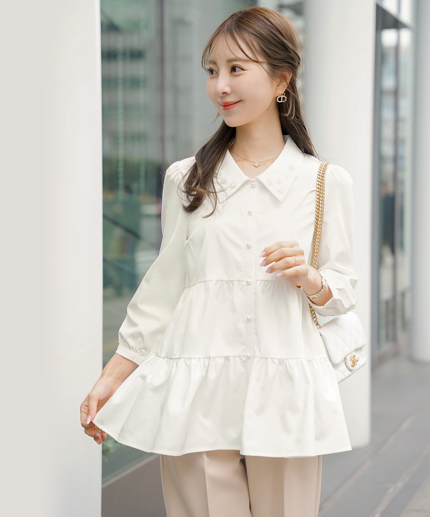 花 モチーフ チュニック ブラウス le reve vaniller 全2色｜lvn811