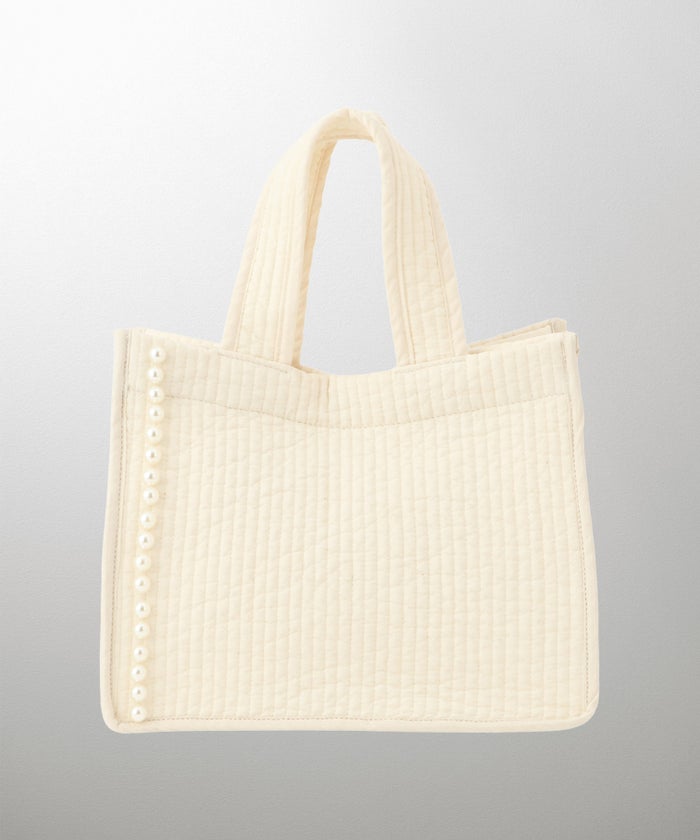 マチ付き パールトリム ヌビ バッグ スタンダード 韓国 オフィス かわいい アイボリー グレー チャコール ブラック フリー