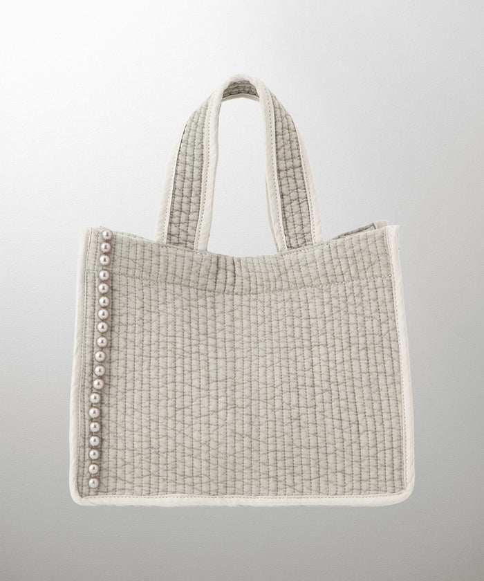 マチ付き パールトリム ヌビ バッグ スタンダード 韓国 オフィス かわいい アイボリー グレー チャコール ブラック フリー