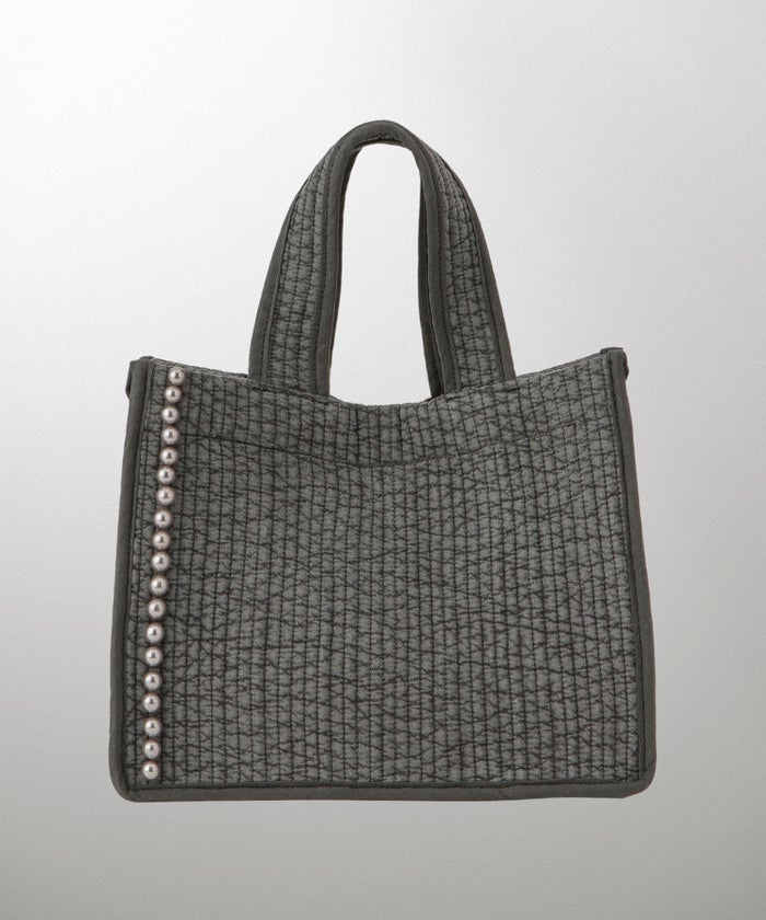 マチ付き パールトリム ヌビ バッグ スタンダード 韓国 オフィス かわいい アイボリー グレー チャコール ブラック フリー