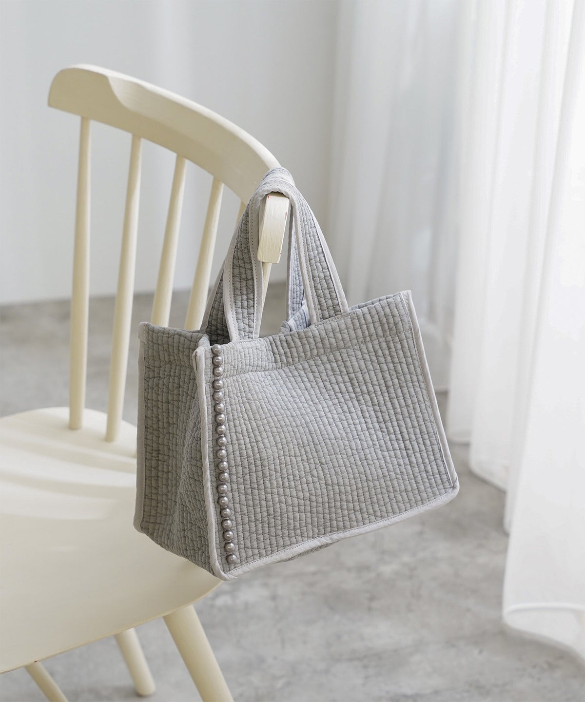 マチ付き パールトリム ヌビ バッグ スタンダード 韓国 オフィス かわいい アイボリー グレー チャコール ブラック フリー