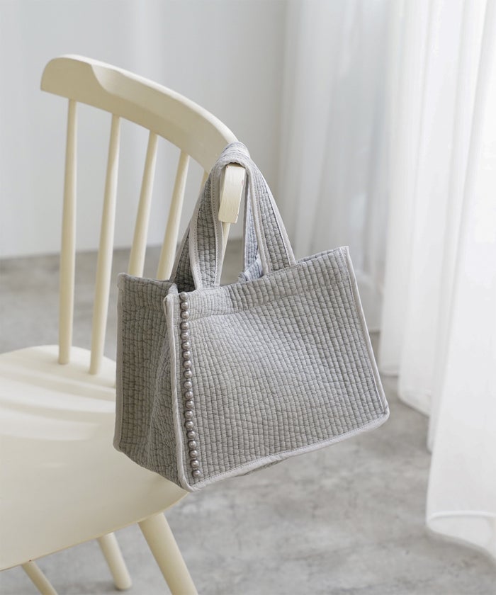 マチ付き パールトリム ヌビ バッグ スタンダード 韓国 オフィス かわいい アイボリー グレー チャコール ブラック フリー