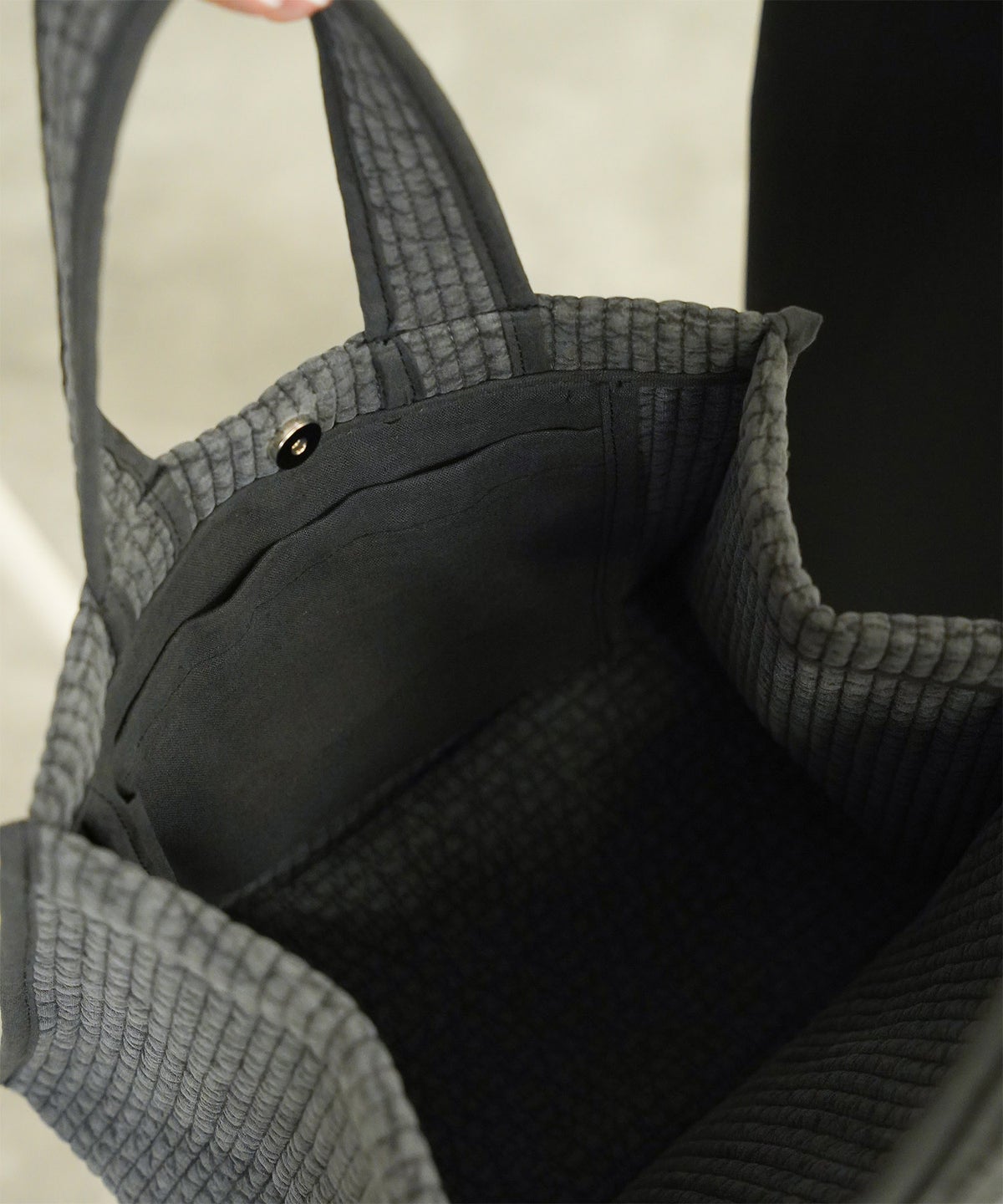 マチ付き パールトリム ヌビ バッグ スタンダード 韓国 オフィス かわいい アイボリー グレー チャコール ブラック フリー