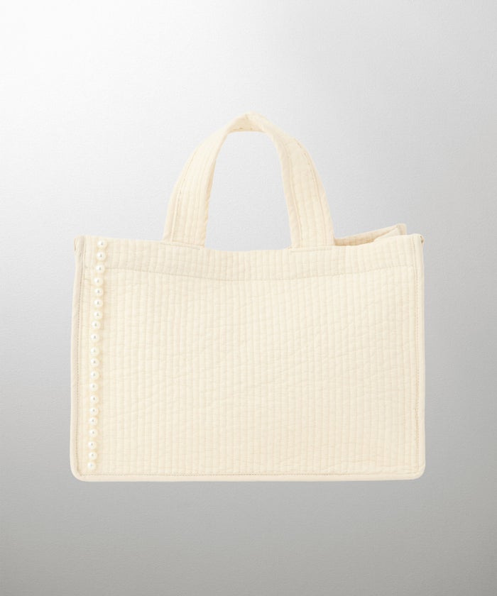 マチ付き パールトリム ヌビ バッグ large オフィス かわいい アイボリー グレー チャコール ブラック フリー