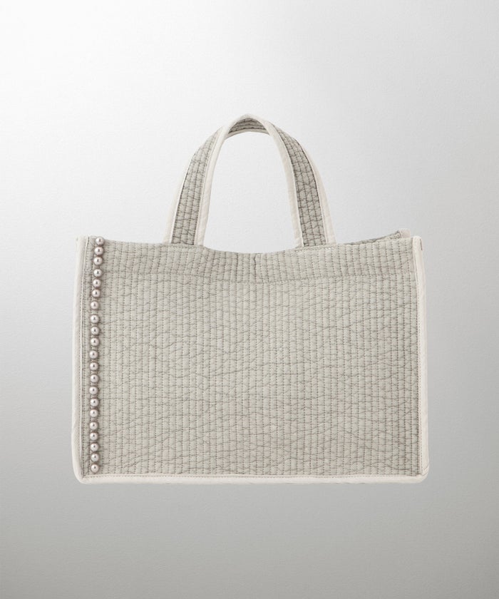 マチ付き パールトリム ヌビ バッグ large オフィス かわいい アイボリー グレー チャコール ブラック フリー