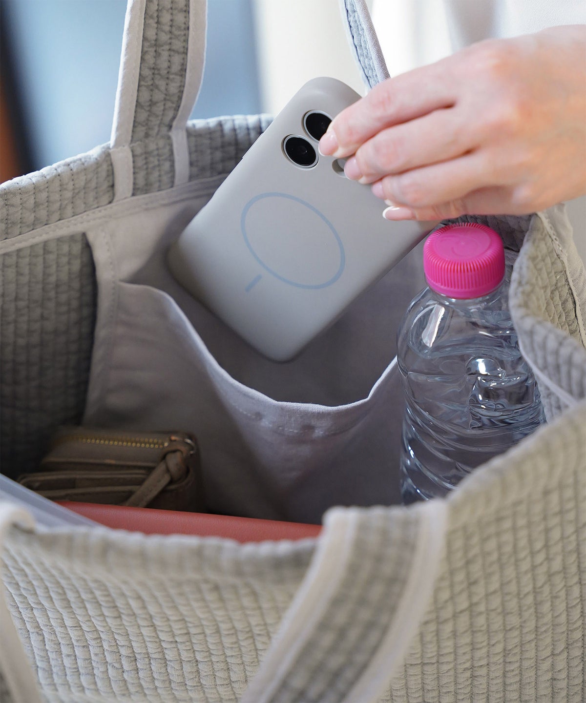 マチ付き パールトリム ヌビ バッグ large オフィス かわいい アイボリー グレー チャコール ブラック フリー