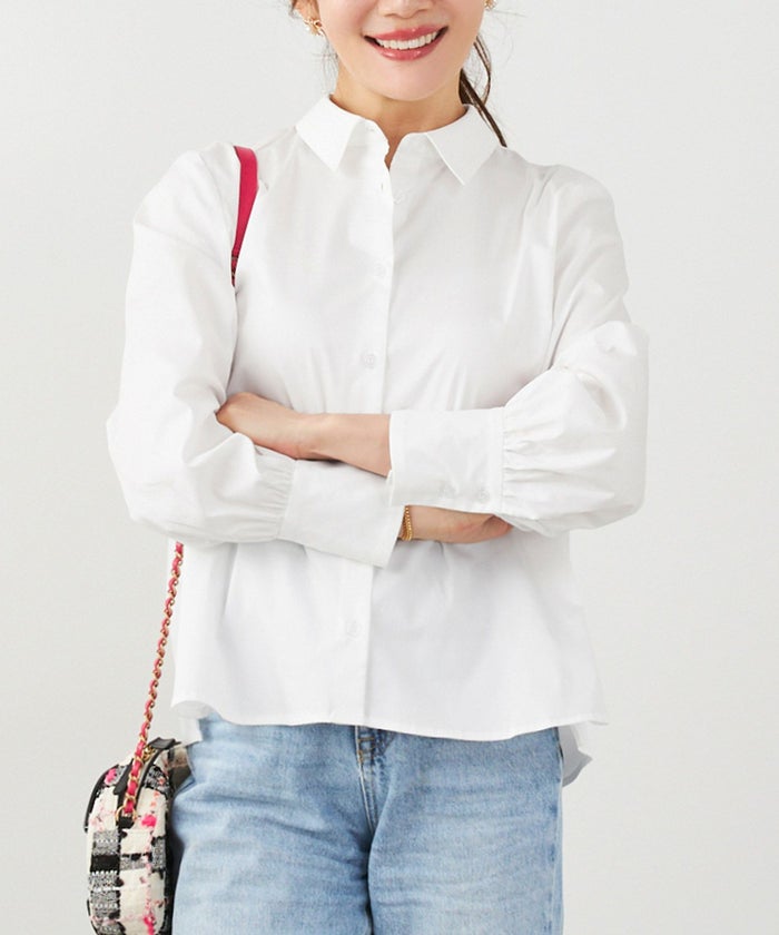 手洗い可 オフィス おしゃれ フェミニン 大人カジュアル 上品 きれいめ 長袖 白 ジョイントスペース