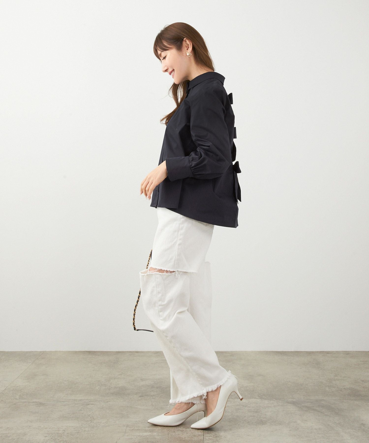 SUMMER-SALE バックリボン シャツ ブラウス Liala×PG 全2色｜lpg811