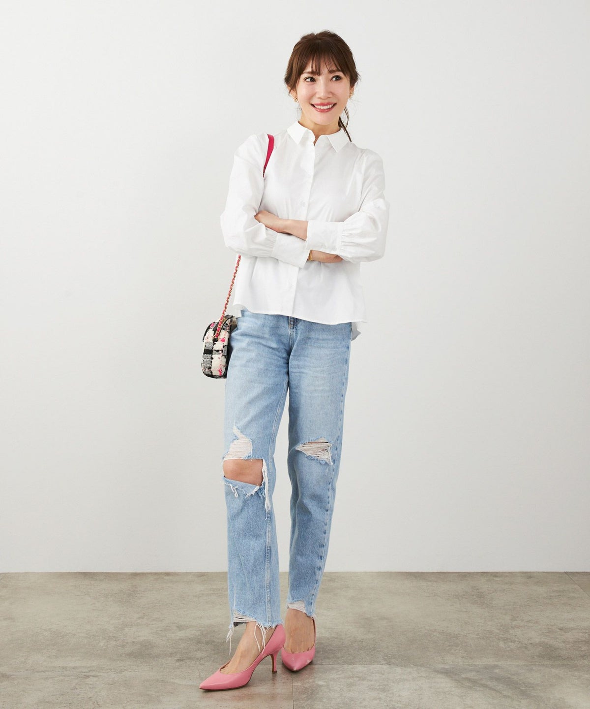 手洗い可 オフィス おしゃれ フェミニン 大人カジュアル 上品 きれいめ 長袖 白 ジョイントスペース